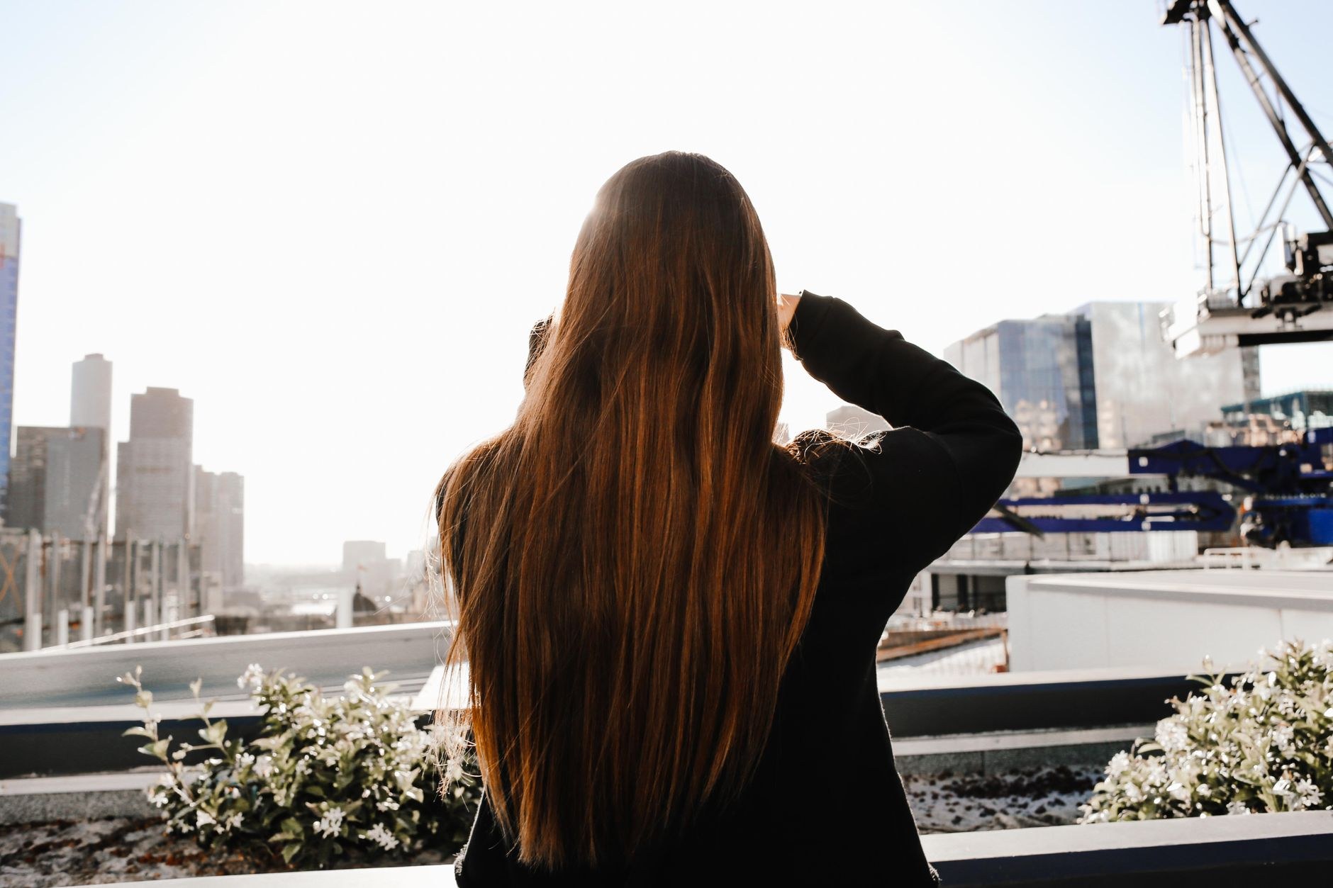 Long straight hair from behind in daylight